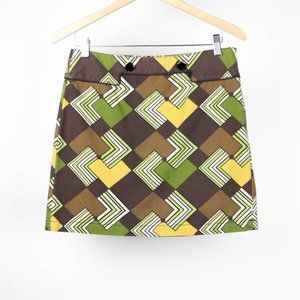 LOFT 8 Geometric Mustard Yellow Olive Green Retro Button Skirt vintage